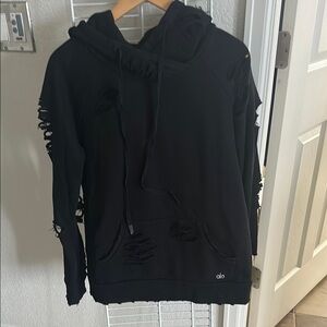Alo Black Distressed Hoodie